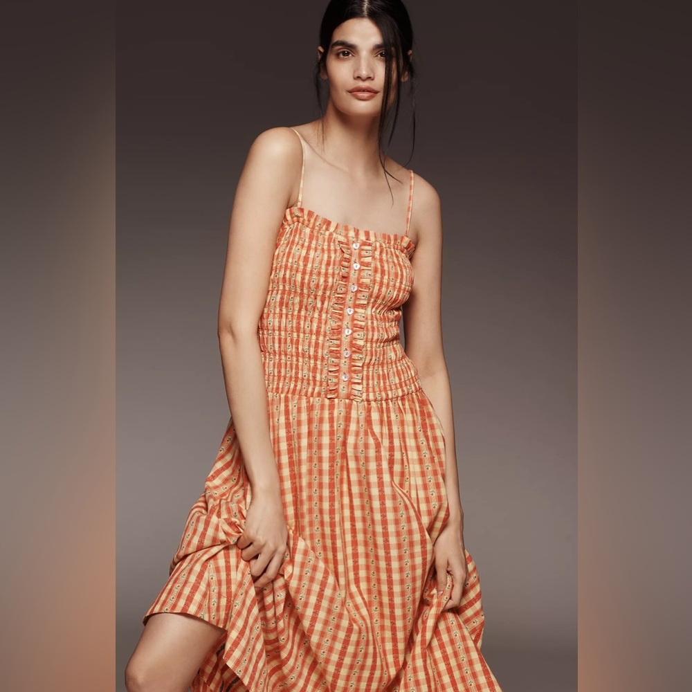Damson Madder Grace Square-Neck Midi Dress Size: 14
